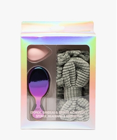 GEMO Coffret de 3 accessoires de beauté : bandeau éponge et brosse à cheveux Vert