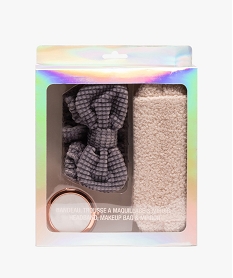 GEMO Coffret de 3 accessoires à maquillage : bandeau miroir et trousse Beige