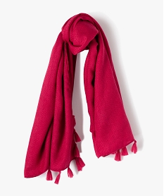 foulard femme uni en maille texturee et finitions pompons rose autres accessoiresQ117901_1