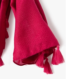 foulard femme uni en maille texturee et finitions pompons rose autres accessoiresQ117901_2