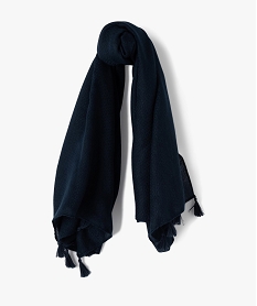 foulard femme uni en maille texturee et finitions pompons bleu autres accessoiresQ118101_1