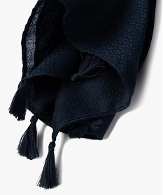 foulard femme uni en maille texturee et finitions pompons bleu autres accessoiresQ118101_2