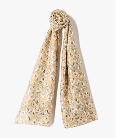 GEMO Foulard femme rectangulaire à motif fleuri et touches dorées beige standard