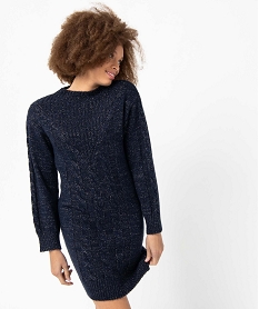 GEMO Robe pull femme en maille pailletée Bleu