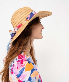 chapeau de paille femme forme capeline a ruban multicolore beige standardR538901_1