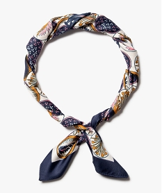 GEMO Foulard femme carré petit format en satin imprimé bleu standard