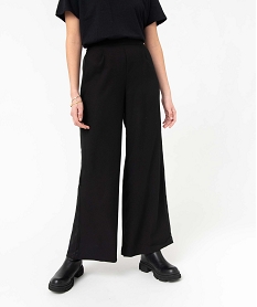 GEMO Pantalon femme coupe large avec bandes satinées sur les côtés Noir