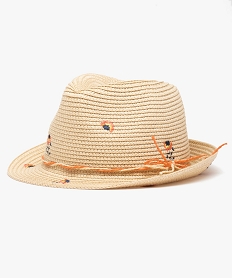 GEMO Chapeau fille en paille avec broderies fleuries Beige