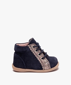 bottillons premiers pas fille en cuir suede et paillettes bleuU009301_1