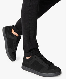 GEMO Baskets homme à lacets style skate shoes Noir