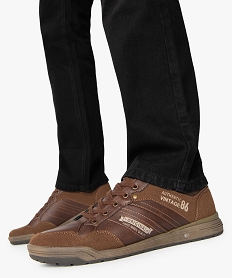 GEMO Baskets homme baskets de ville multimatières avec surpiqûres marron vif