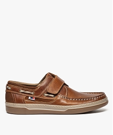 GEMO Chaussures bateau homme dessus cuir fermeture scratch marron vif