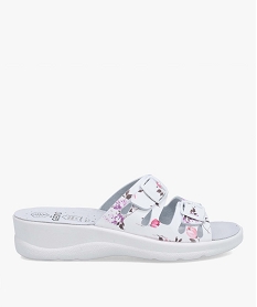 GEMO Mules femme confort à talon compensé et motif floral blanc standard