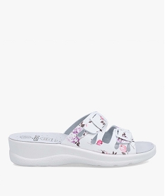 GEMO Mules femme confort à talon compensé et motif floral Blanc