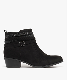 GEMO Boots femme en suédine unie avec brides fantaisie et à petit talon noir standard
