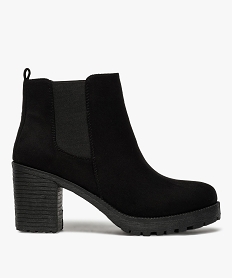 GEMO Boots femme à talon et semelle crantée en suédine unie noir standard
