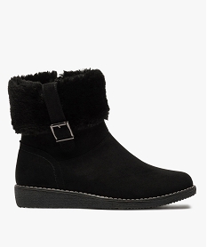GEMO Boots fourrées femme à talon plat unies à col peluche noir standard