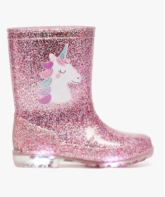 bottes de pluie fille pailletees a semelle lumineuse motif licorne roseU022501_1