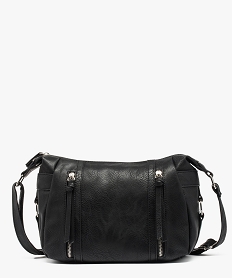 GEMO Sac femme forme besace multipoche avec zips décoratifs noir standard