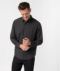 GEMO Chemise homme aspect flanelle coupe Regular noir chine