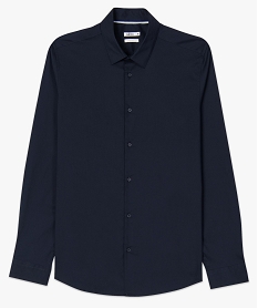 chemise homme unie coupe slim en coton stretch bleu chemise manches longuesU027601_4