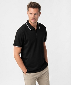 polo homme a manches courtes avec col zippe noir polosU028301_1