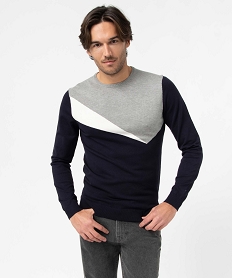 pull homme tricolore en maille fine bleu pullsU028701_1