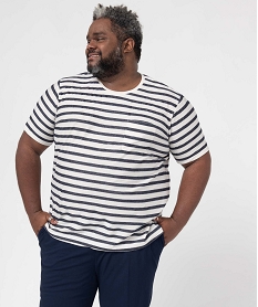 GEMO Tee-shirt homme grande taille rayé à manches courtes Blanc