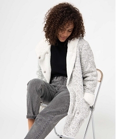 GEMO Manteau femme court en maille chinée avec capuche Gris