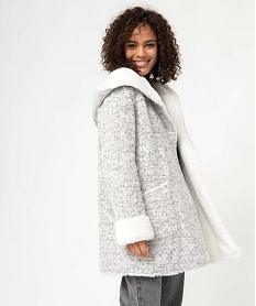 manteau femme court en maille chinee avec capuche gris manteauxU031501_2
