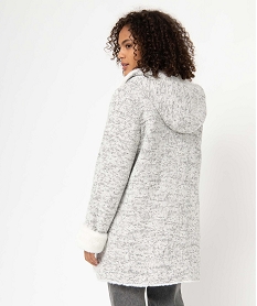 manteau femme court en maille chinee avec capuche gris manteauxU031501_3