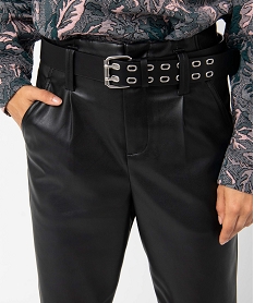 pantalon femme en synthetique imitation cuir taille haute noirU031801_2