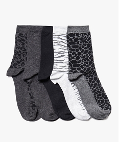 GEMO Chaussettes femme tige haute motif animalier Gris