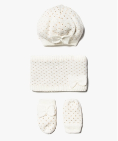 GEMO Ensemble 3 pièces bébé fille : bonnet + tour de cou + moufles Blanc