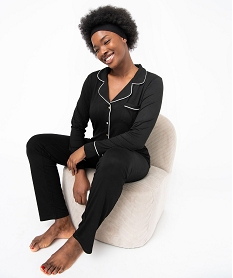 GEMO Pyjama deux pièces femme : chemise et pantalon noir vif