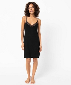 GEMO Nuisette en viscose avec col V dentelle et fines bretelles femme noir standard