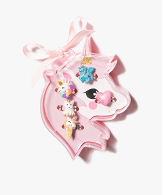 GEMO Bagues fille avec motifs licornes et coeur (coffret de 5) rose vif