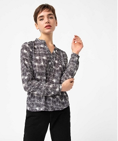 GEMO Blouse femme à motifs avec manches retroussables marron chine