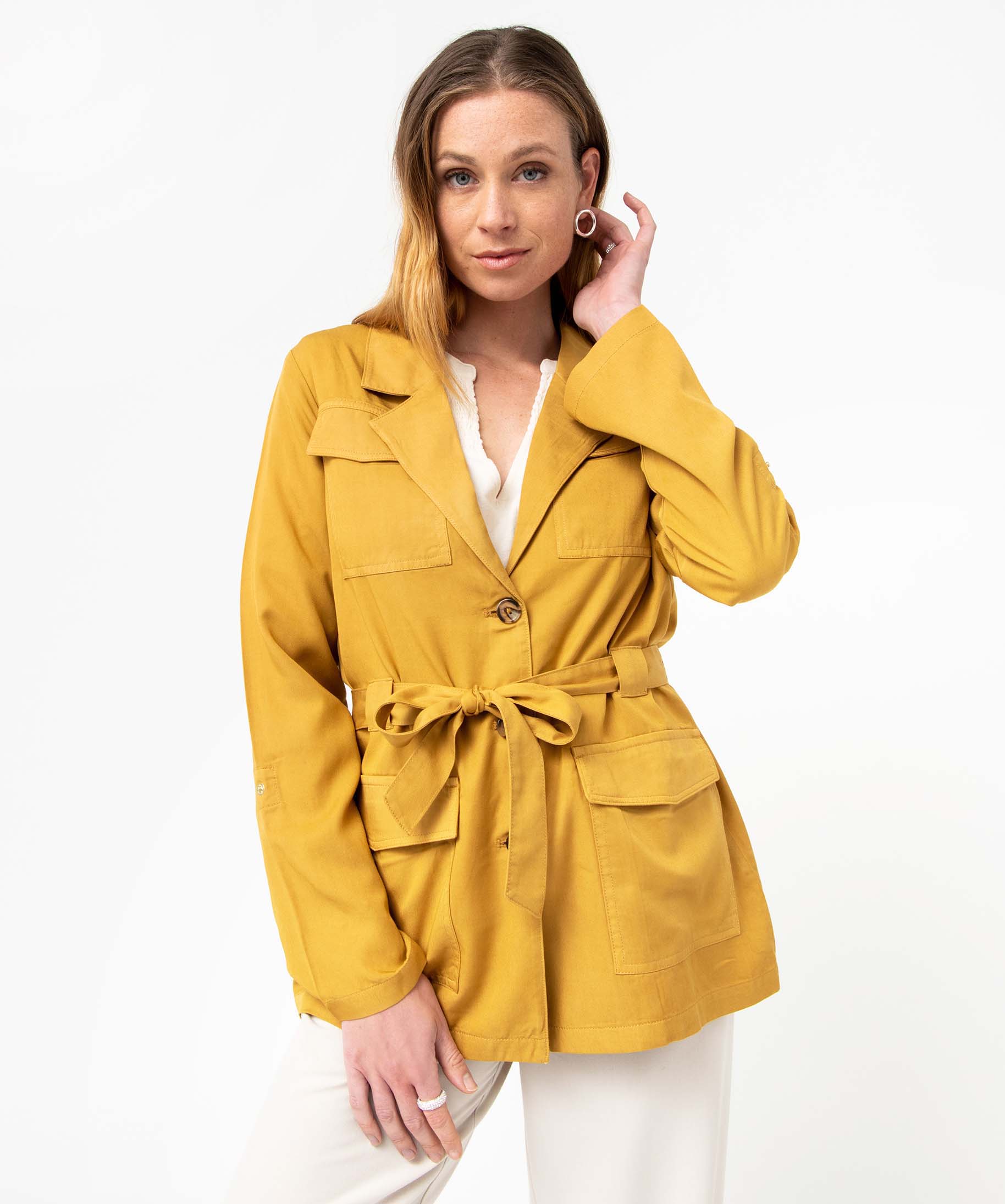 Gemo vetements veste femme coupe saharienne en lyocell jaune vestes femme GEMO