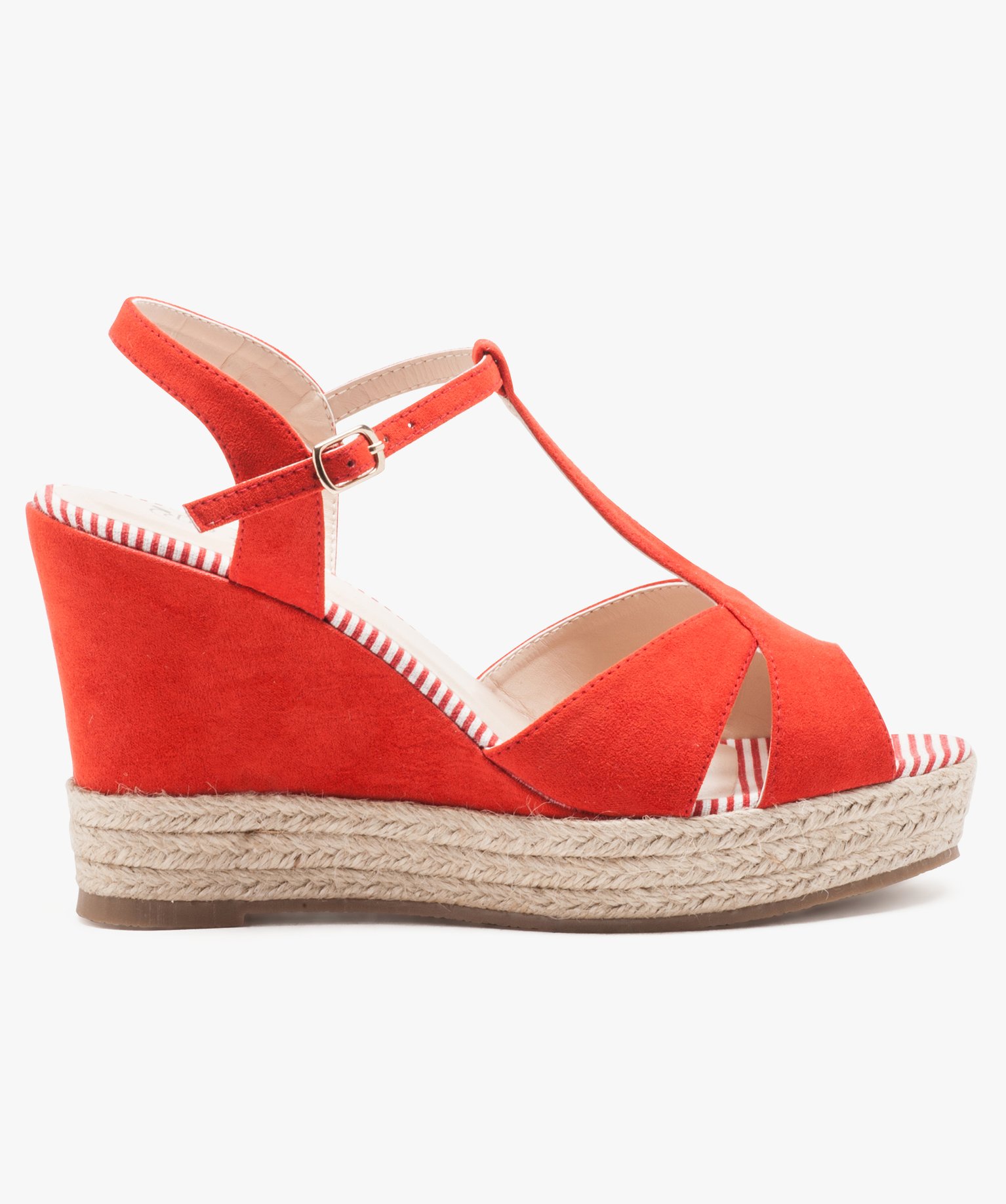 Gemo chaussures nu pieds femme a plateforme et talon compense rouge sandales a talon femme GEMO