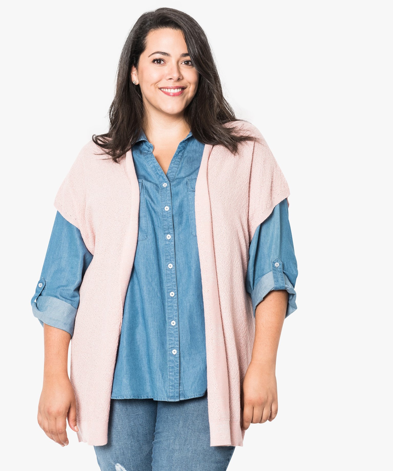 Gilet long manche courte femme online