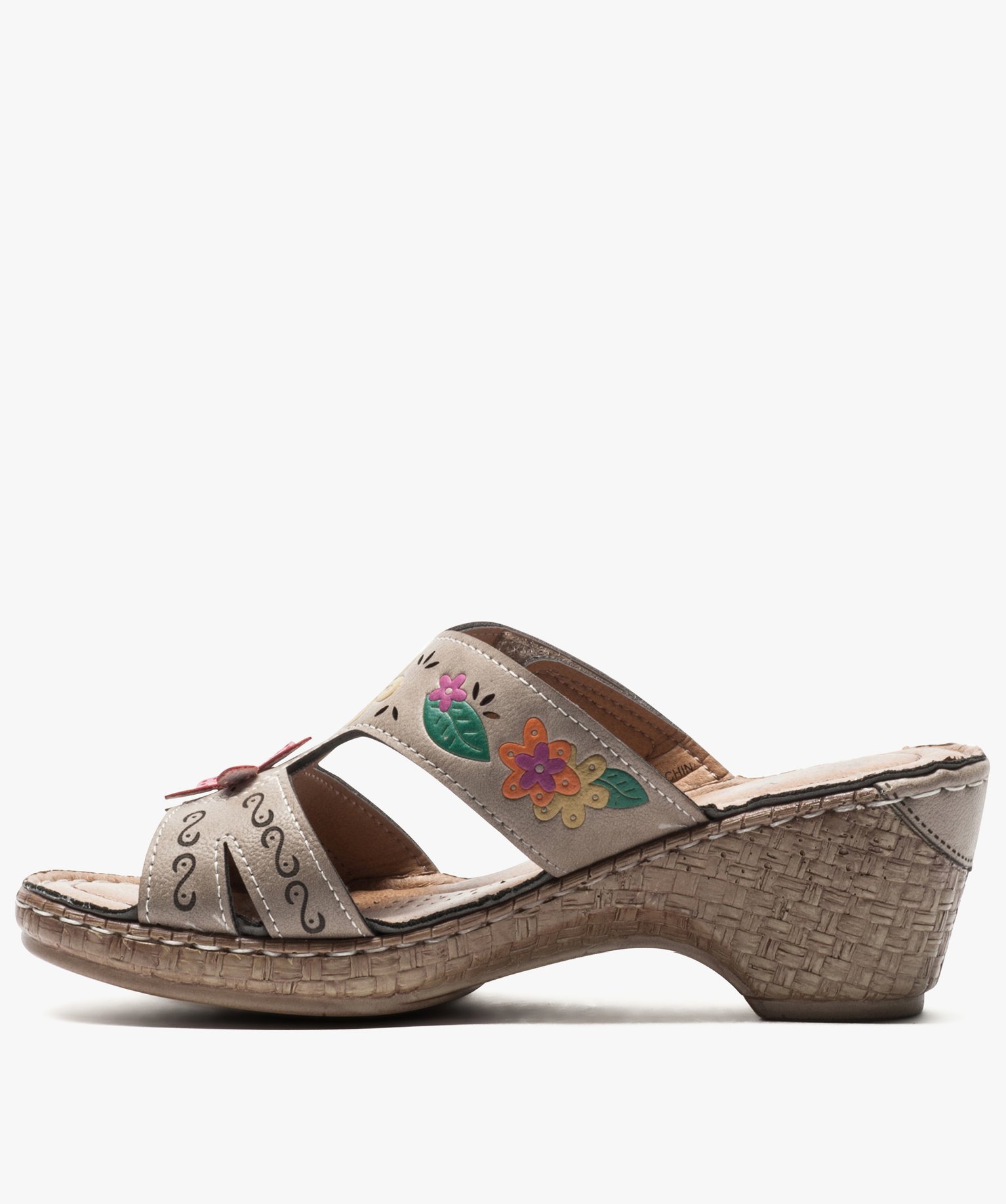 Gemo Chaussures Femmes Gemo chaussures mules femme confort a talon compense et motif floral brun femme | GÉMO