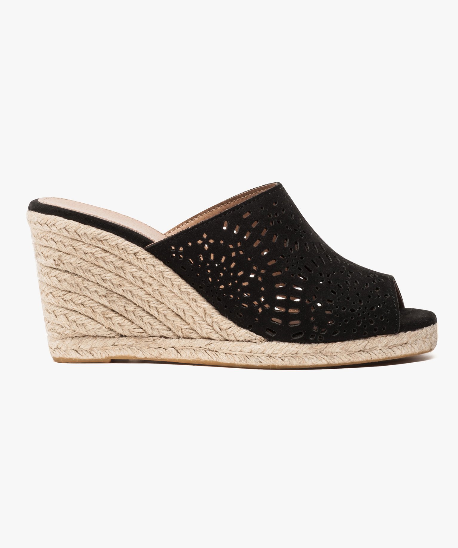 Gemo chaussures mules ouvertes a talon compense en corde noir sandales a talon femme GEMO