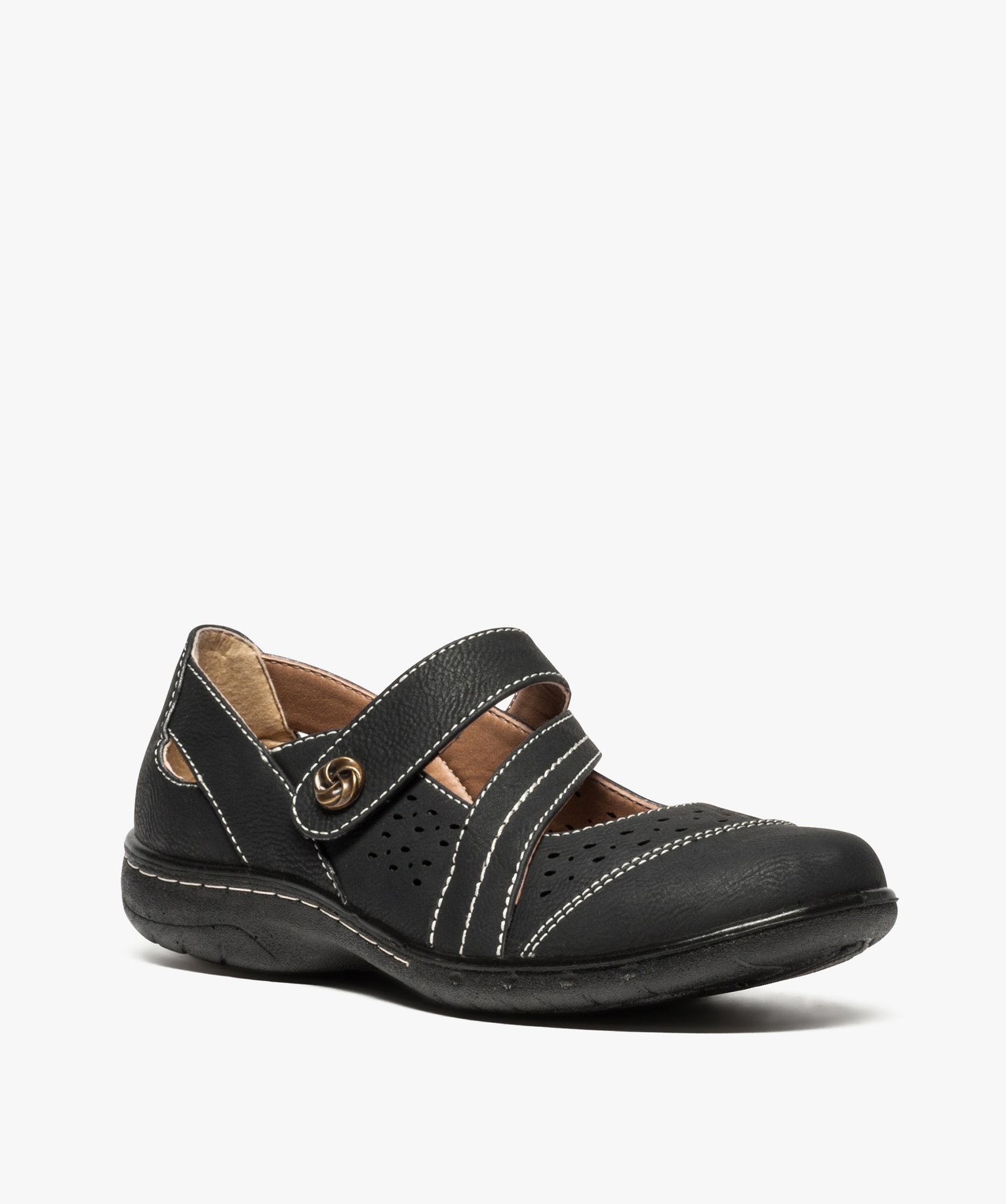 Gémo Chaussures Femme Confort Gemo chaussures babies femme confort avec bride double a scratch noir femme | GÉMO