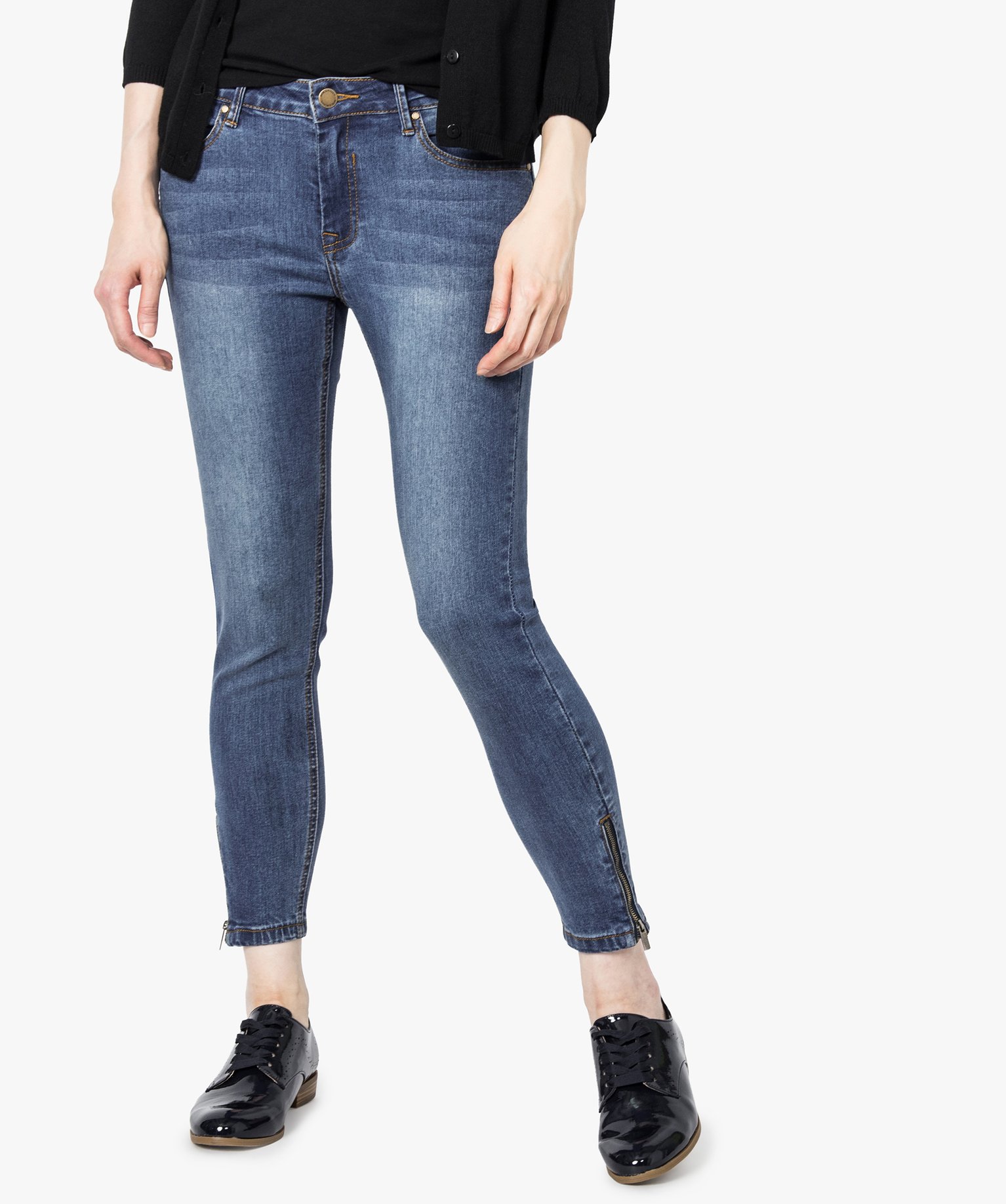 Gemo vetements jean 78eme avec bas zippe gris pantalons jeans et leggings femme GEMO