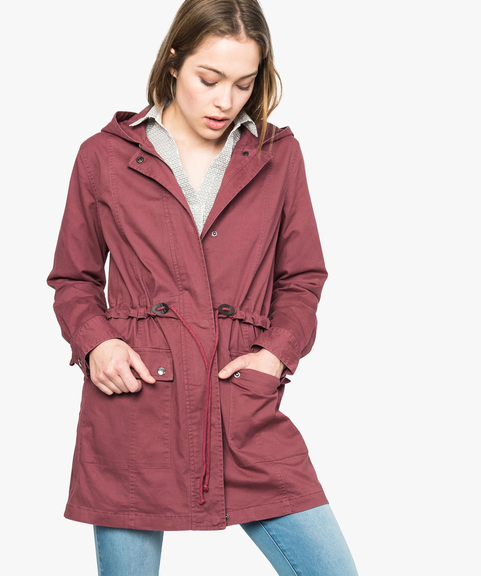 Gemo vetements parka legere a capuche et taille ajustable rose manteaux  femme | GÉMO