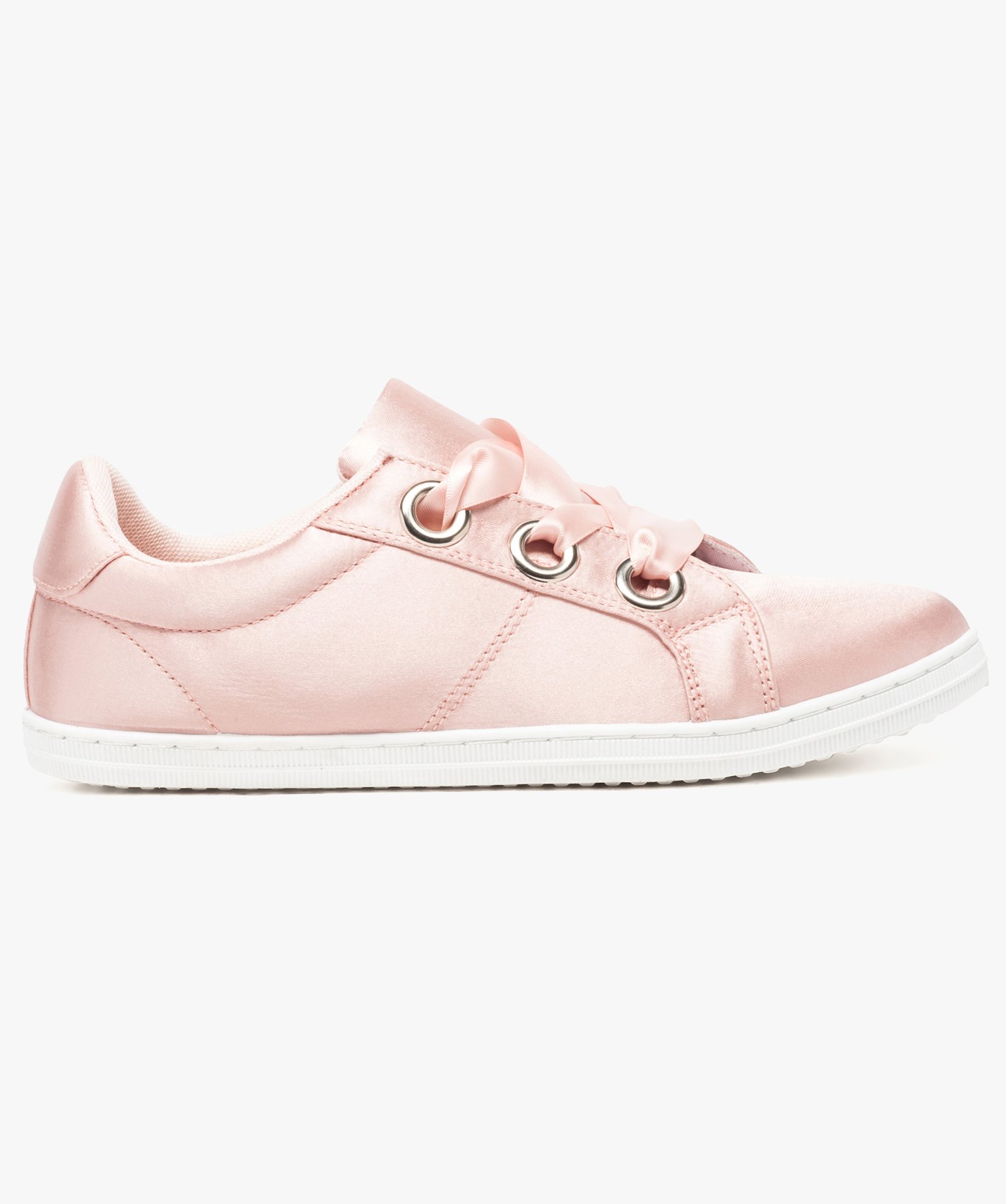 Gemo chaussures tennis basses satinees a lacets rubans rose