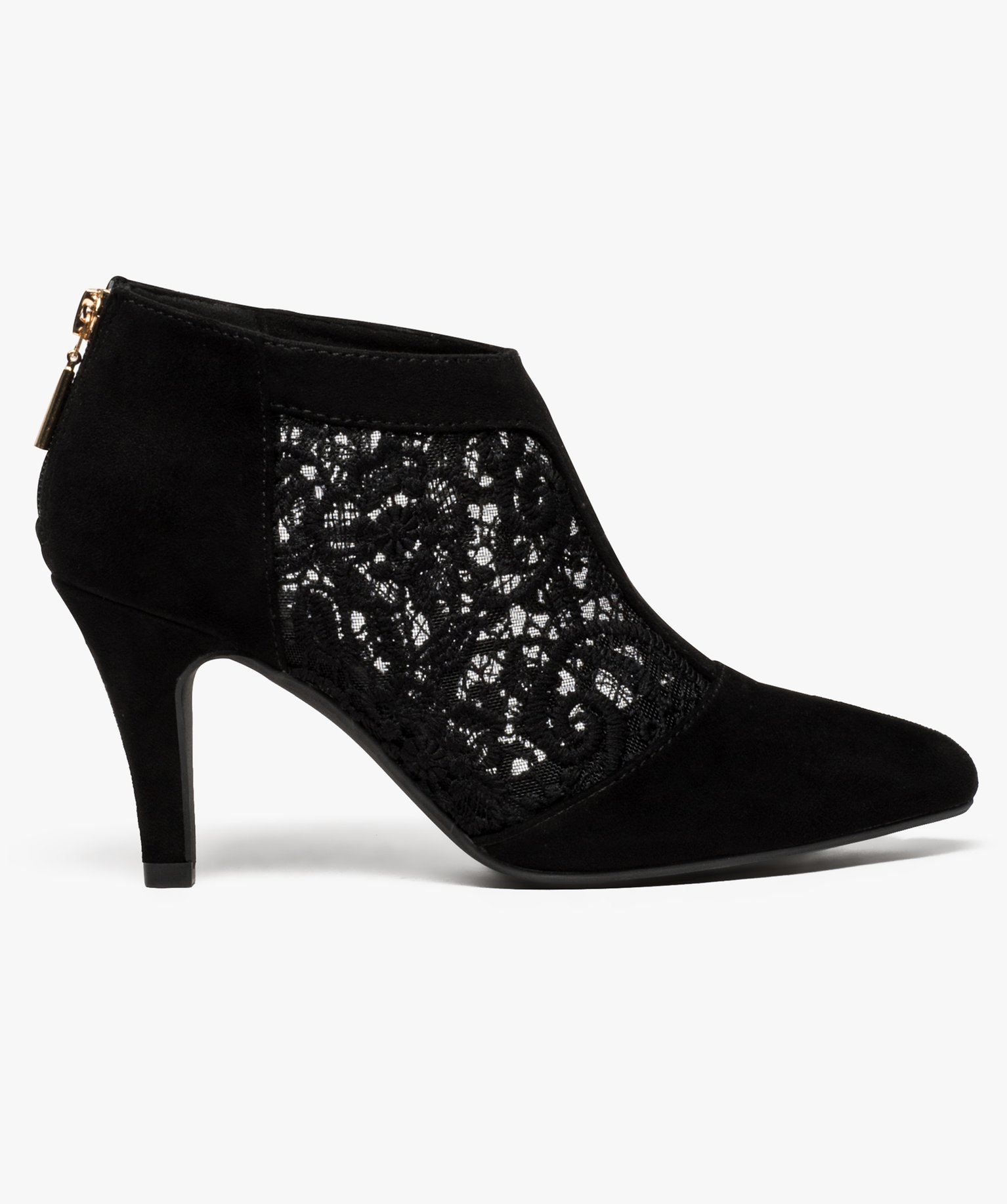 Gemo chaussures low boots a talons avec empiecement dentelle noir standard bottines et boots femme GEMO