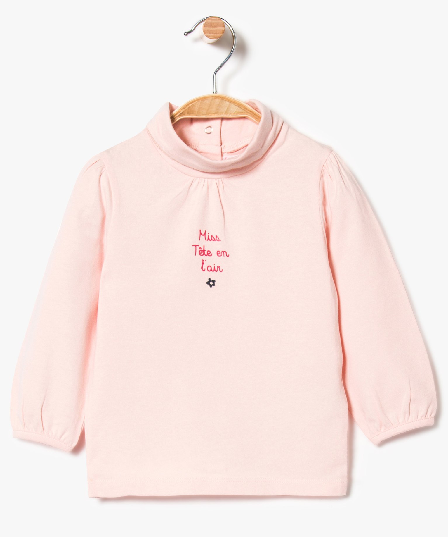 Gemo Vetements Fille Tee Shirt Bebe Fille Col Roule Manches Blousantes Rose Bebe Gemo