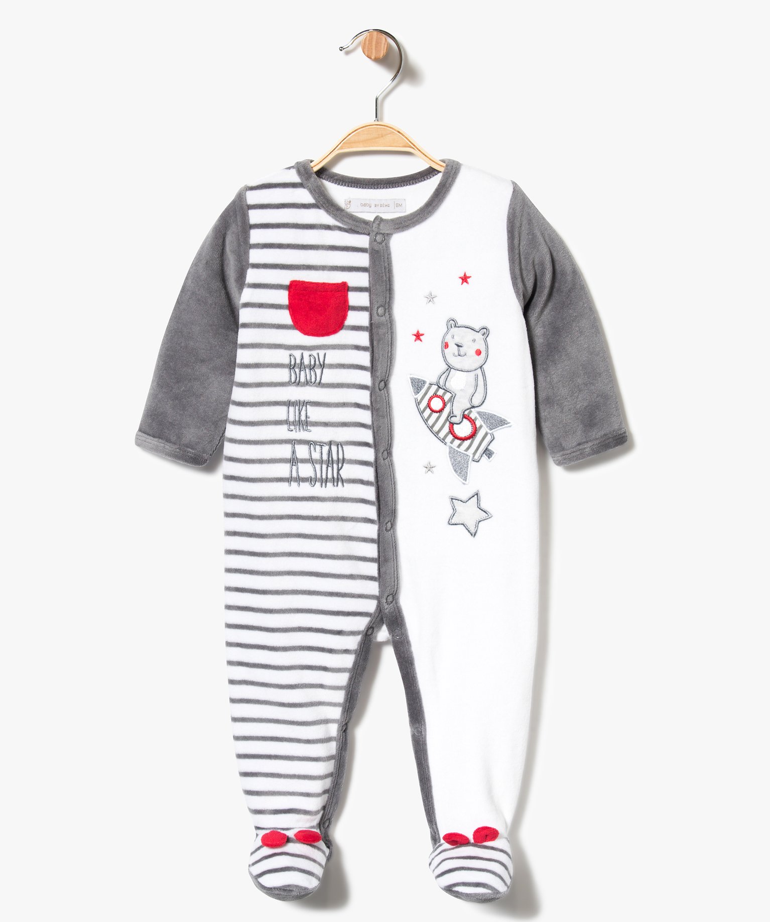 Pyjama naissance garçon - Bébé cool - Pyjama velours à ouverture devant